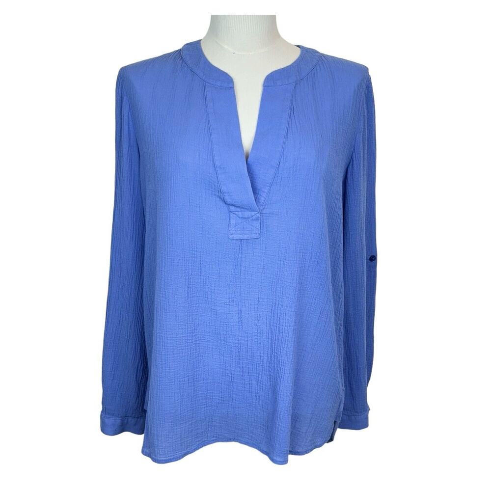 Diane Von Furstenberg Sz 10 Gauze Roll Tab Long Sleeve Top V Neck‎ Lavender
